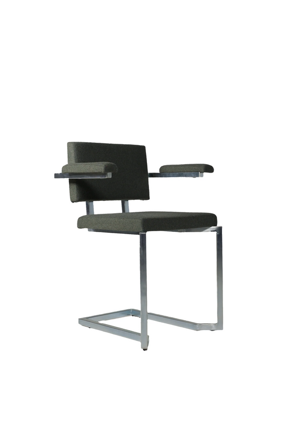 AVL Koker Chair - with armrests - green, dark olive wool seat and back with chrome-capped armrests