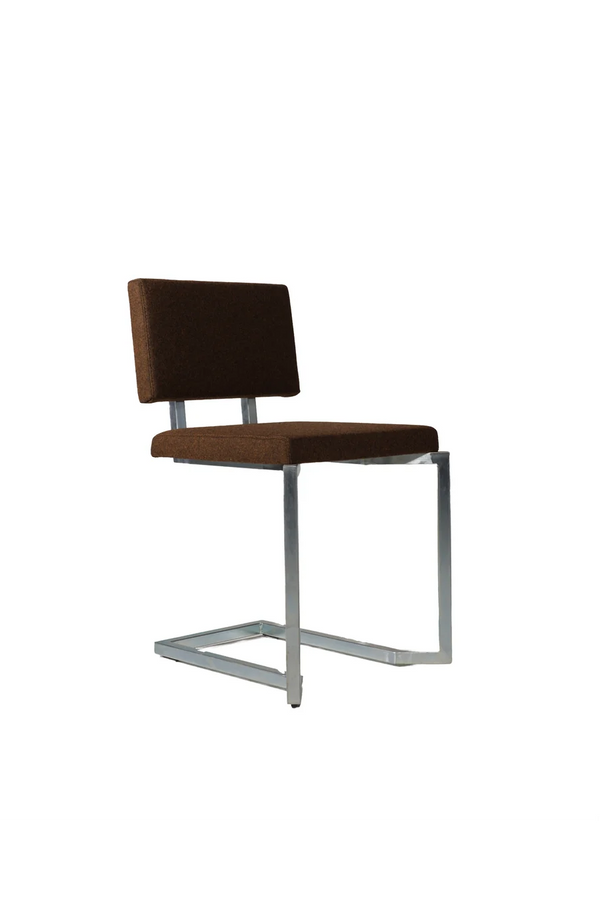 AVL Koker Chair - reddish brown, brown wool upholstery on a polished chrome cantilever frame