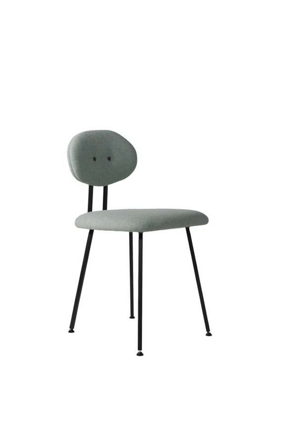 Maarten Baas 101 - Upholstered grey, soft sage-grey wool with a rounded oval back, seen at an angle