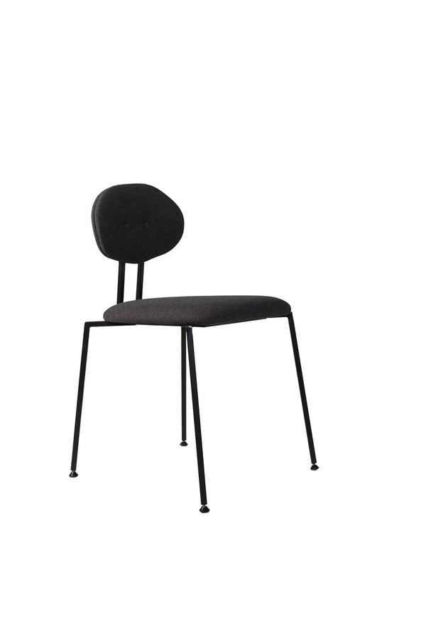 Maarten Baas 141 - Upholstered stackable in near-black fabric on a slim black stacking steel frame