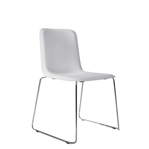 THIS 141 PP CHAIR - Stackable - white chrome, white shell on a polished chrome sled base, angled view