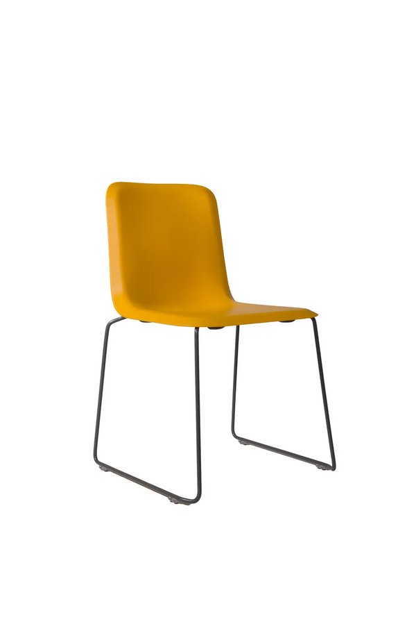 THIS 141 PP CHAIR - Stackable - yellow with grey, ochre yellow shell on a dark grey sled frame