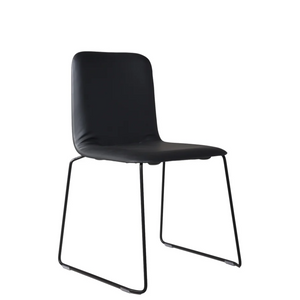 This Chair 141 PP - Stackable - Black upholstered, black leather-look seat on a black sled frame