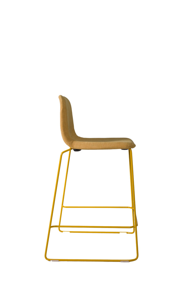 THIS 641 Barstool High back yellow upholstered, Lensvelt