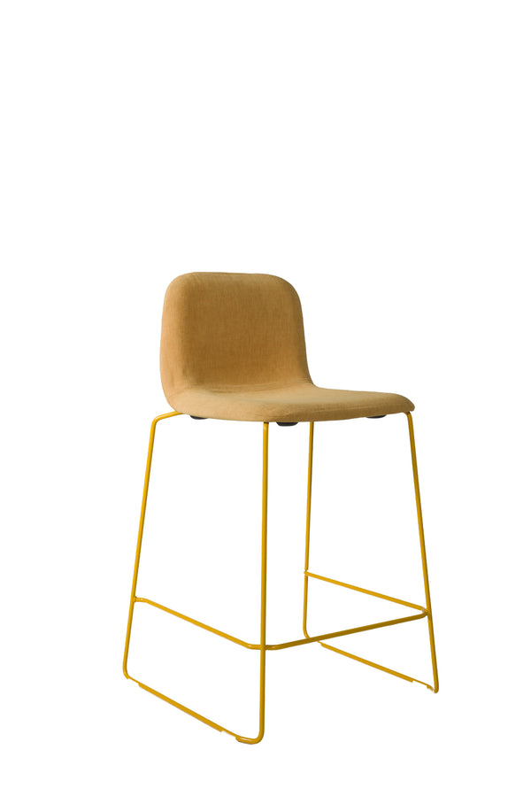 THIS 641 Barstool High back yellow upholstered, Lensvelt